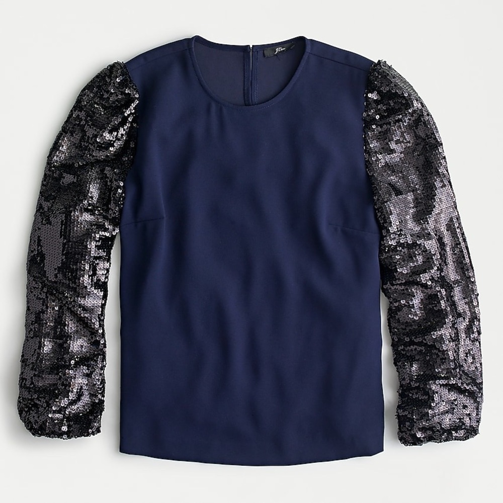 NWT’s J Crew Sequin Sleeve Crepe Blouse